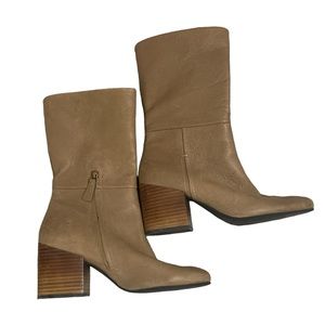 Naked Feet Leather Aquari Mid-Calf Equestrian Inspired Neutral Boots Size 8M